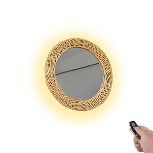 High-Quality Handmade Rattan Decorative Lamp With Mirror Convenient Hook Vintage Wall Sconce Remote Battery Run