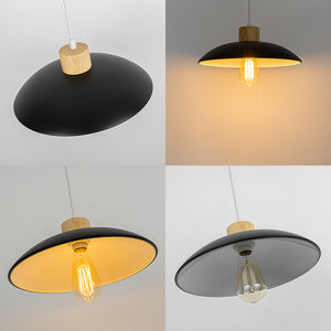 Black Metal Saucer Shape E26 Wood Base Retro Track Light 3.2 Ft Adjusted Height Freely