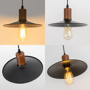 Track Mount Lighting Walnut Base Pendant Kitchen Island Light Black Flat Shade Retro Lamp