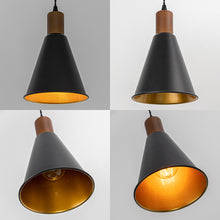 Load image into Gallery viewer, Track Mount Lighting Walnut Base Pendant Kitchen Island Light Black Outer Gold Inner Retro Lamp