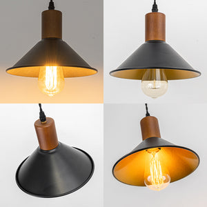 Ceiling Spotlight Remodel E26 Walnut Base Black Outer Gold Inner Shade Retro Hanging Light