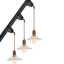 Load image into Gallery viewer, Walnut Base Clear Glass Shade Adjusted Cord Track Mount Pendant Light for Inclined Position Roof