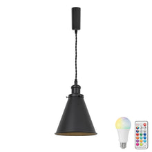 Load image into Gallery viewer, Track Lamp Black Cone Shade Remote RGB Dimmable Bulb Adjusted Cord Retro Track Lamp Warm Light