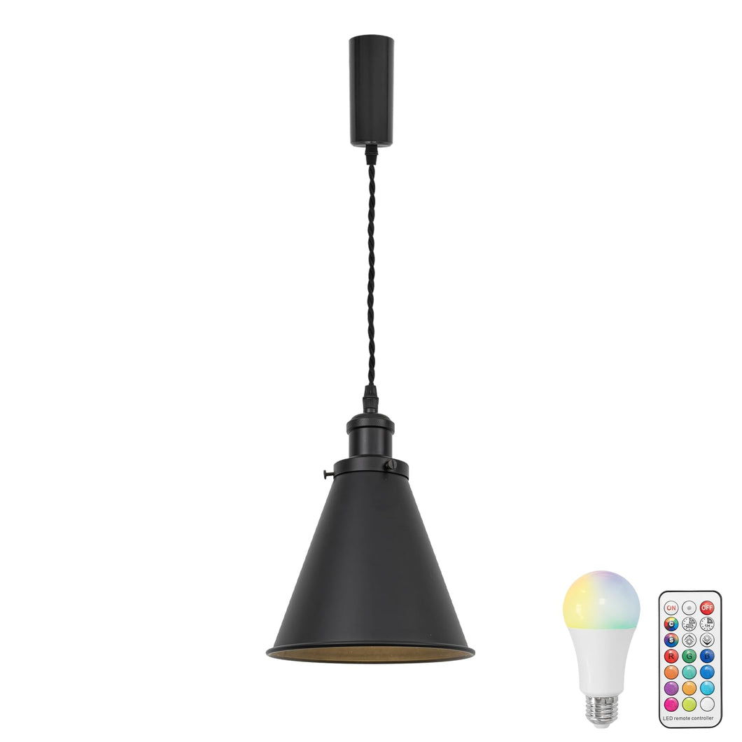 Track Lamp Black Cone Shade Remote RGB Dimmable Bulb Adjusted Cord Retro Track Lamp Warm Light