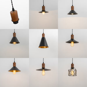 Track Mount Lighting Walnut Base Pendant Kitchen Island Light Black Flat Shade Retro Lamp