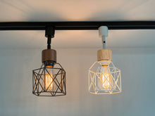 Load image into Gallery viewer, Walnut/Wood Base Black Cage Track Light Adjusted Angle Lighting Vintage Design