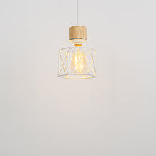 Load image into Gallery viewer, White Cage Metal Shade E26 Wood Base Retro Track Light 3.2 Ft Adjusted Height Freely