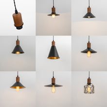 Load image into Gallery viewer, Ceiling Spotlight Remodel E26 Walnut Base Black Metal Dia 10.2&quot; Shade Hanging Light Conversion Kit