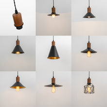 Load image into Gallery viewer, Ceiling Spotlight Remodel E26 Walnut Base Black Metal Hollow Shade Hanging Light Conversion Kit