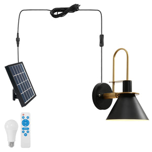 Remote Solar Power Gooseneck Stem Wall Sconce Multi-Color with 3.5V LED Bulb Button Switch