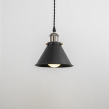 Load image into Gallery viewer, Rechargeable Battery Adjusting Cord Pendant Light White Or Black Metal Cone Shade Smart LED Bulbs with Remote Retro Design