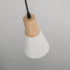 Rechargeable Battery Remote Brightness Adjusted LED Retro Pendant Light Wood Base Black/White Shade