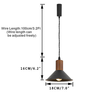 Track Mount Lighting Walnut Base Black Shade Pendant Kitchen Island Light Retro Lamp