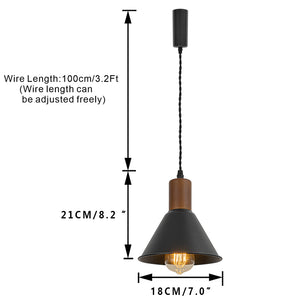 Track Mount Lighting Walnut Base Black Shade Pendant Kitchen Island Light Retro Lamp(DZ18x10)