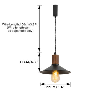 Track Mount Lighting Walnut Base Pendant Kitchen Island Light Black Shade Retro Lamp(DZ22x6)