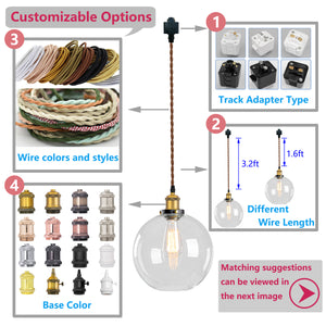 Track Pendant Light Crystal Glass Globe Lampshade 1pcs Customizable Lamp