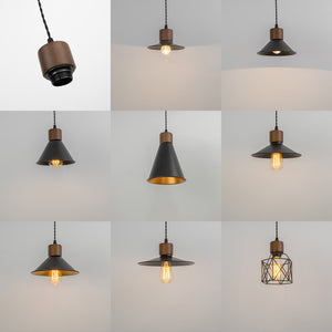 Vintage Track Light Wood/Walnut E26 Base Metal Shade Multi Options Customized Adjusted Height Freely