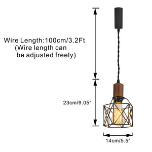 Track Mount Lighting Walnut Base Black Cage Shade Pendant Kitchen Island Light Retro Lamp