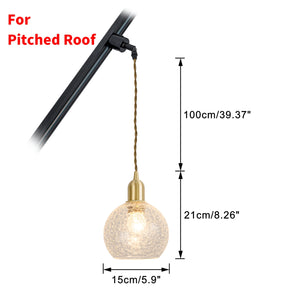 Track Mount Lighting Realistic Cracked Glass Lampshade Brass Base Pendant Kitchen Island Light