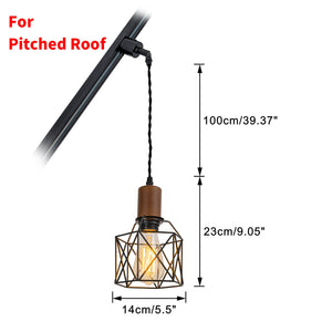 Track Mount Lighting Walnut Base Black Cage Shade Pendant Kitchen Island Light Retro Lamp