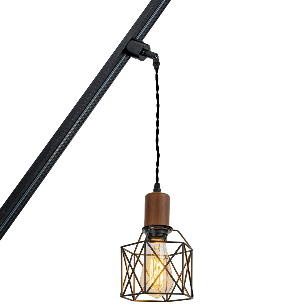 Track Mount Lighting Walnut Base Black Cage Shade Pendant Kitchen Island Light Retro Lamp