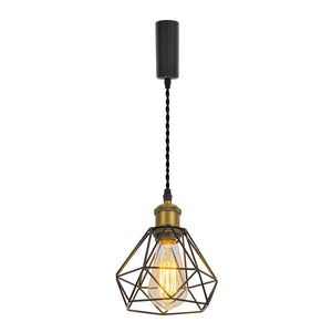 Matt Brass Finish Base Metal Diamond Shape Hollow Shade Adjusted Cord Vintage Track Pendant Light