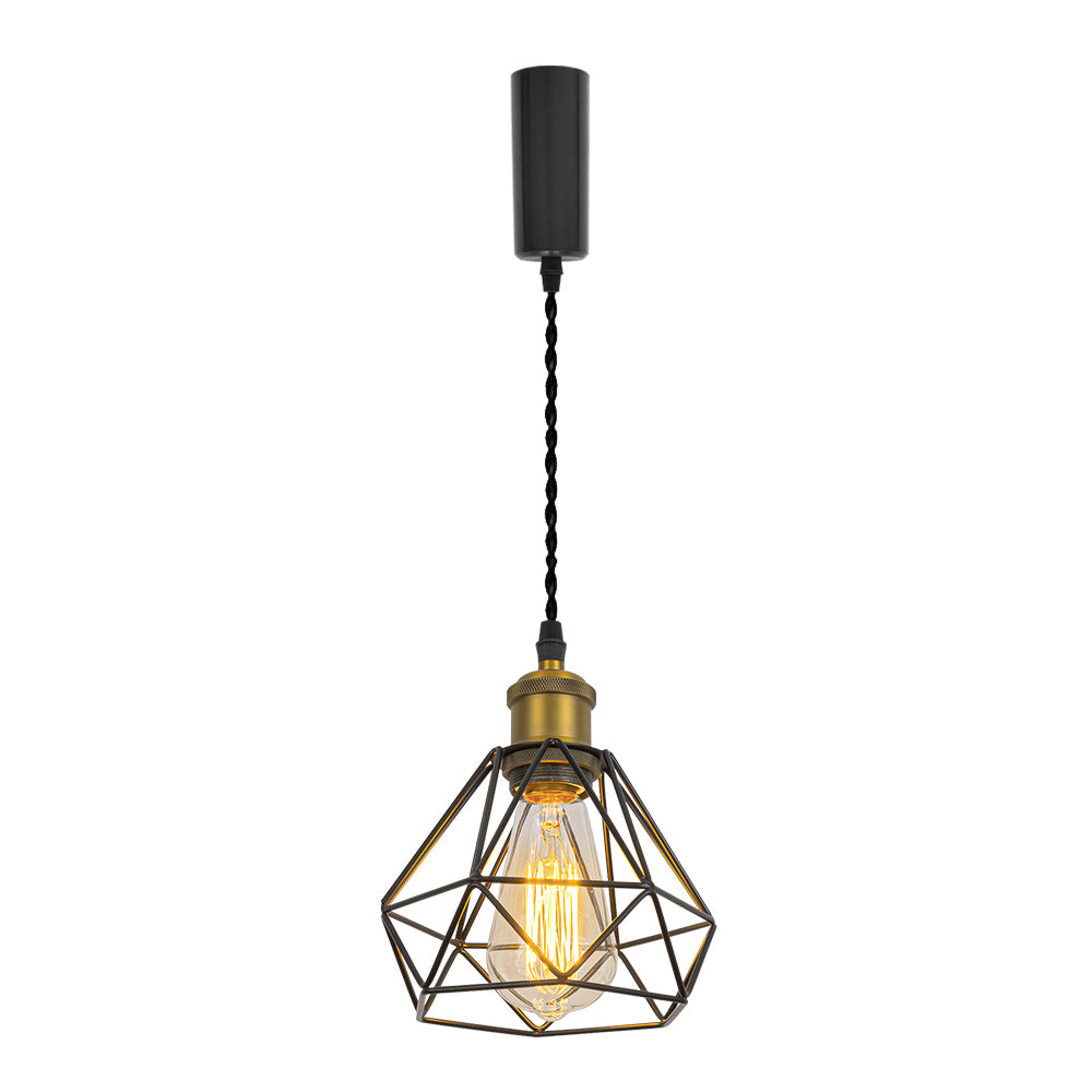 Matt Brass Finish Base Metal Diamond Shape Hollow Shade Adjusted Cord Vintage Track Pendant Light