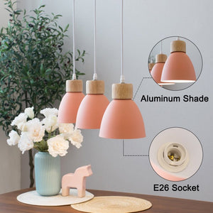 Customized Adjusted Cord Battery Pendant Lamp Macaron Aluminum Shade Wood Base Remote Smart LED Bulb