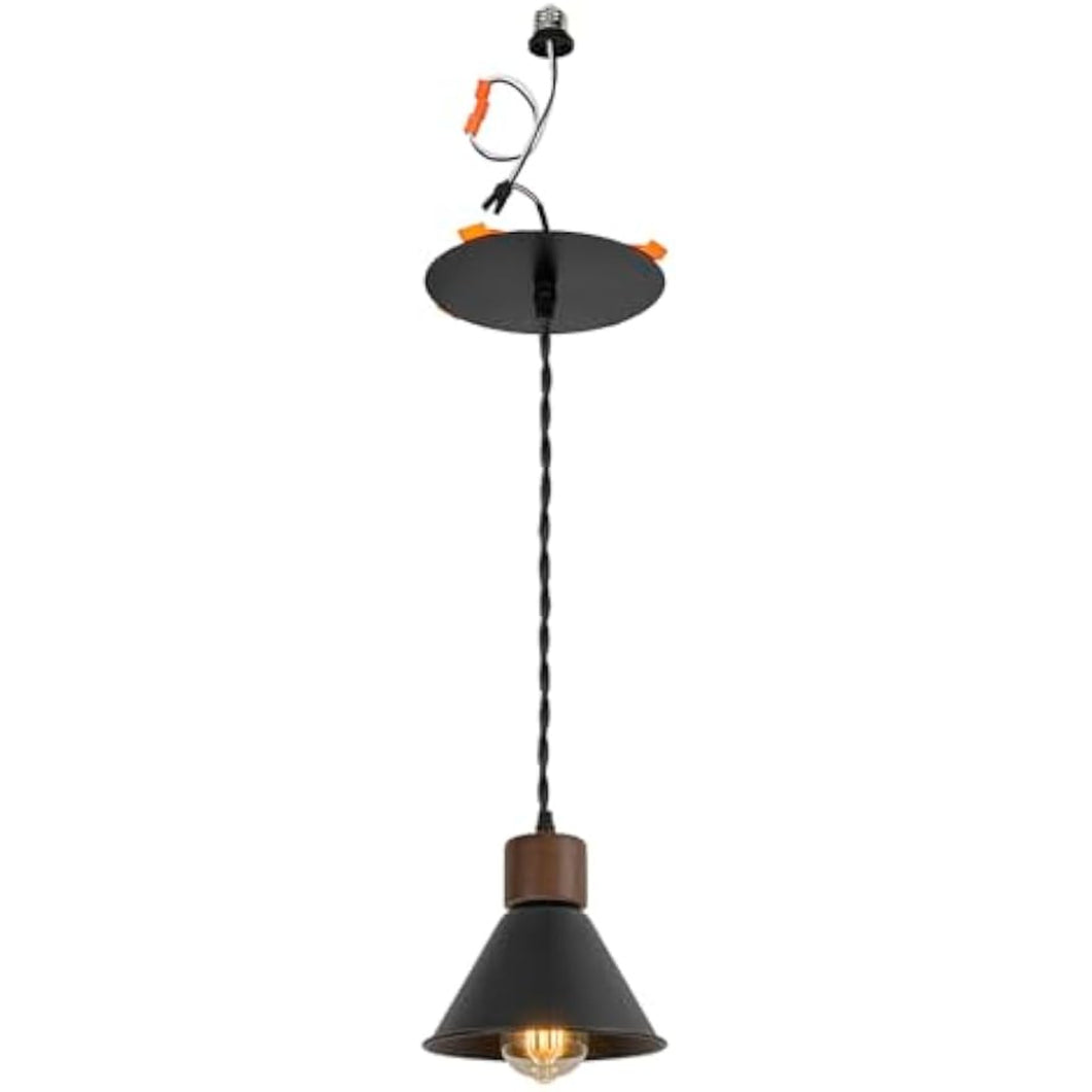 Black Metal Walnut Base Recessed Light Conversion Kit for E26 Recessed Mount Cans Pendant Light