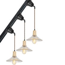 Load image into Gallery viewer, Wooden Base Clear Glass Shade Adjusted Cord Track Mount Pendant Light for Inclined Position Roof