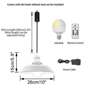 Rechargeable Battery Adjustable Cord Pendant Light Matt Nickel Base With Metal Shade Smart LED Bulbs with Remote Retro Design