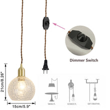 Load image into Gallery viewer, Hanging Light Plug In Corded Cracked Glass Shade Brass Base Living Lamp Modern Design