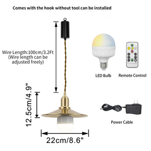 Brass Wireless Smart RGB LED Bulbs Rechargeable Battery Remote Adjusted Cord Pendant Light