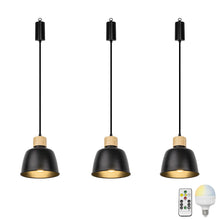 Load image into Gallery viewer, Battery Remote LED Bulb Adjusted Cord Hanging Light Dimming Timing Wood Base Black Shade