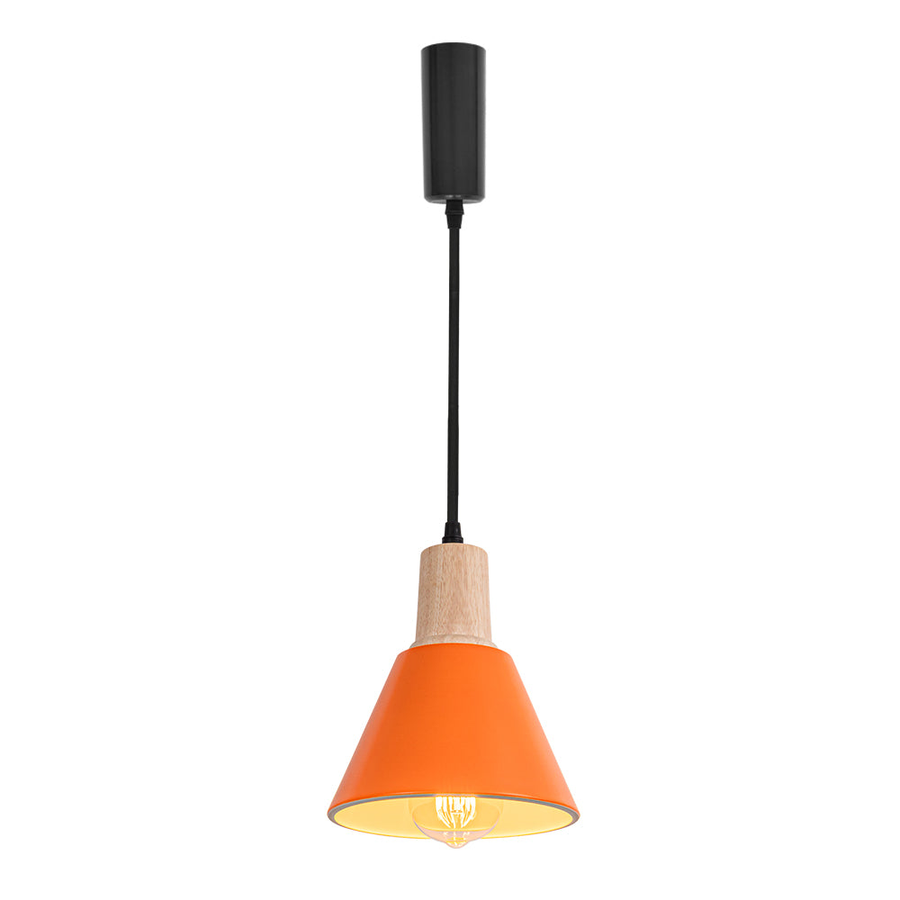Track Lamp Orange Lampshade Wood Base Adjusted Cord Contemporary Track Pendant Light