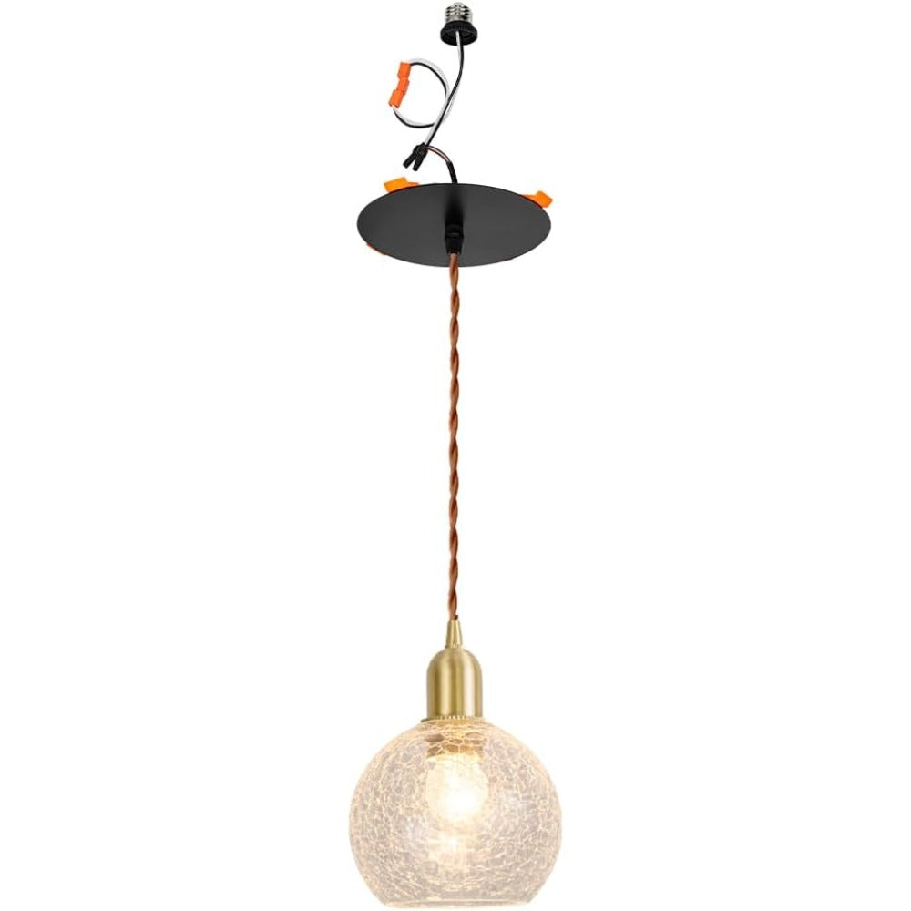 Crackled Glass Shade Brass Base Recessed Lamp Conversion Kit For E26 Recessed Mount Cans Drop Light