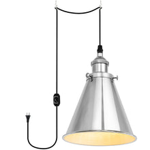 Load image into Gallery viewer, Plug in Hanging Light 7.4 Inch Retro Color Cone Lampshade E26 Base Vintage Pendant Light