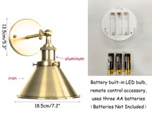 Load image into Gallery viewer, Battery Wireless Plating Polishing Bronze Lampshade Wall Sconce Remote Dimmable LED