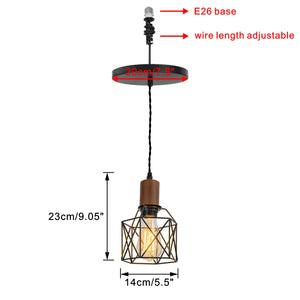 Ceiling Spotlight Remodel E26 Walnut Base Black Metal Hollow Shade Hanging Light Conversion Kit