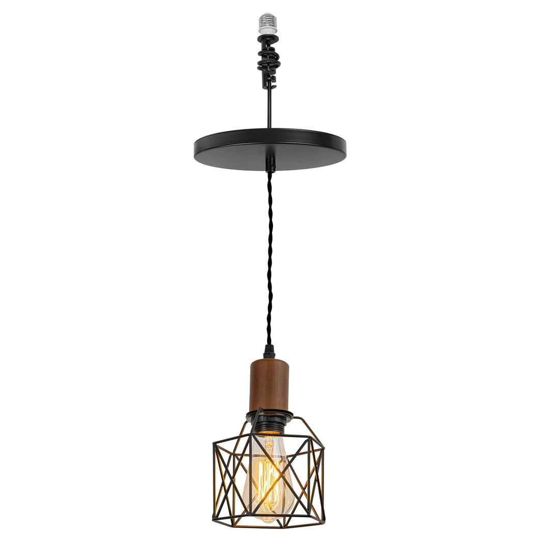 Ceiling Spotlight Remodel E26 Walnut Base Black Metal Hollow Shade Hanging Light Conversion Kit