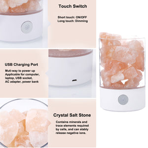 Motion Sensor LED Crystal Salt Lamp with USB Port Rattan Light