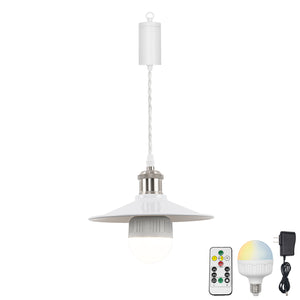 Rechargeable Battery Pendant Light Bright Nickel Base White Metal Shade Smart LED Bulbs With Remote