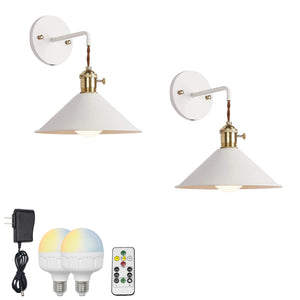 Rechargeable Smart LED Bulbs With Remote Cordless White Metal Shade Modern Design Wall Sconces