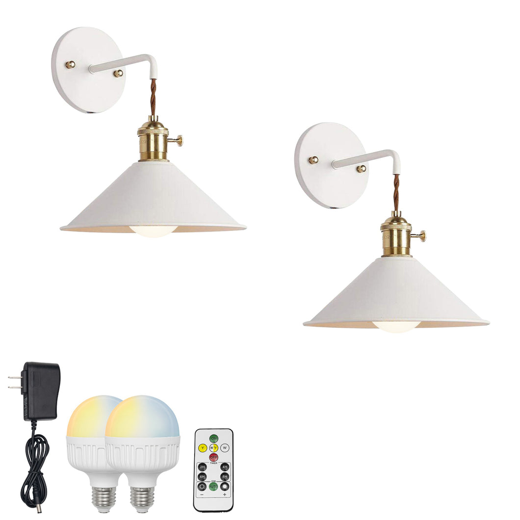 Rechargeable Smart LED Bulbs With Remote Cordless White Metal Shade Modern Design Wall Sconces
