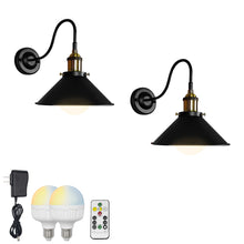 Load image into Gallery viewer, Rechargeable Smart LED Bulbs With Remote Cordless Metal Cone Shade Gooseneck Wall Sconces
