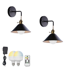 Load image into Gallery viewer, Rechargeable Smart LED Bulbs With Remote Cordless Black Metal Shade Modern Design Wall Sconces