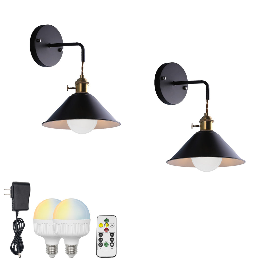 Rechargeable Smart LED Bulbs With Remote Cordless Black Metal Shade Modern Design Wall Sconces