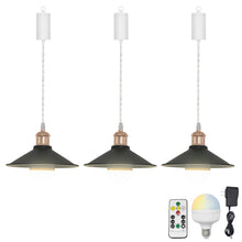 Load image into Gallery viewer, Rechargeable Battery Pendant Light  French Gold Base Black Metal Shade Smart LED Bulbs With Remote