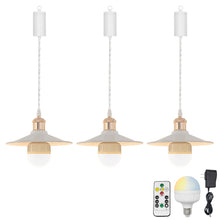 Load image into Gallery viewer, Rechargeable Battery Pendant Light French Gold Base White Metal Shade Smart LED Bulbs With Remote