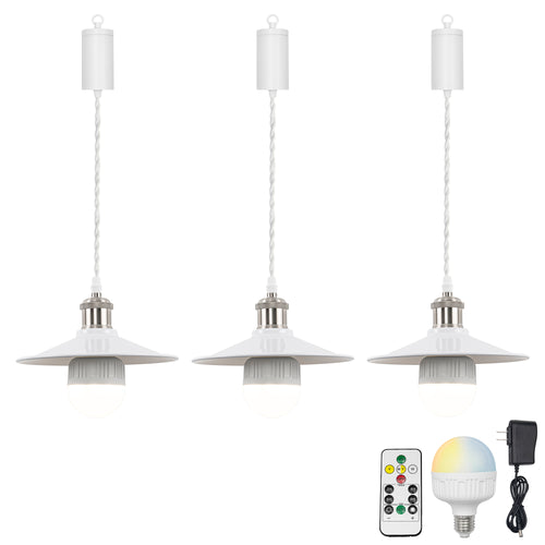 Rechargeable Battery Pendant Light Bright Nickel Base White Metal Shade Smart LED Bulbs With Remote